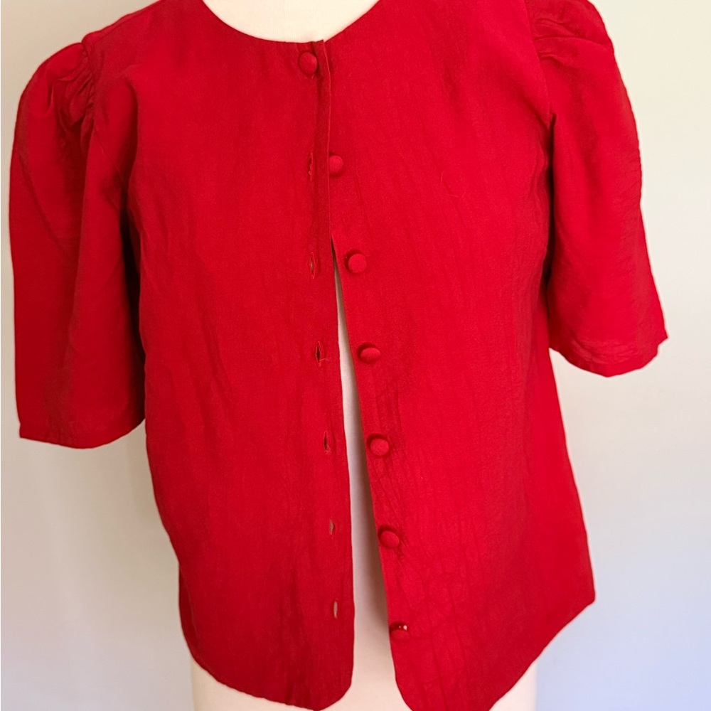 Anthropologie Spring 2026 Maeve Red Button-Up linen Top - NWT